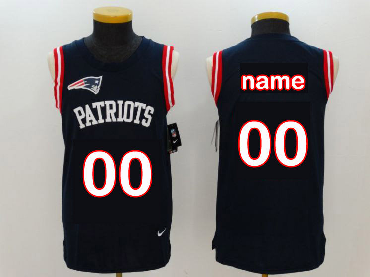 Custom Men New England Patriots Blue Rush Player Name Number Tank Top stitched NFL Jerseys